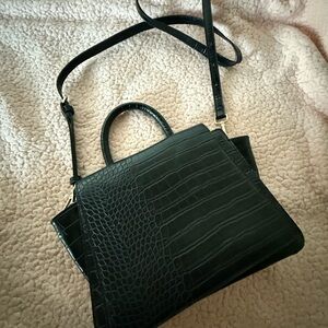 Elegant Black Crocodile-Embossed Handbag